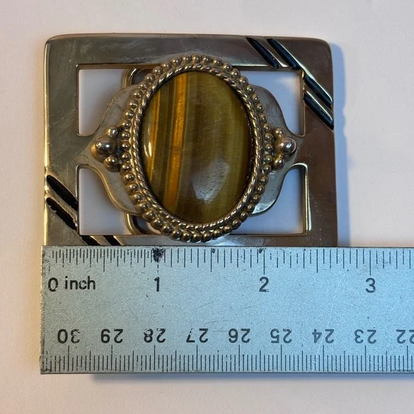 Vintage Belt Buckle Tiger's Eye Gemstone 70's 80's Western Ornate Southwestern - Picture 4 of 5